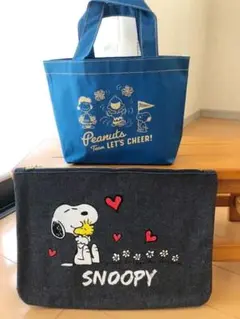 新品☆スヌーピーデニム風ポーチ(クラッチバッグ)＆ランチバッグ2点セット