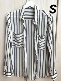 【MANGO】美品♡ストライプ柄 長袖シャツ ホワイトベージュ Sサイズのサムネイル