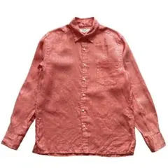 シャツ BLUE LABEL 麻 リネン サーモンオレンジ 長袖 古着のサムネイル
