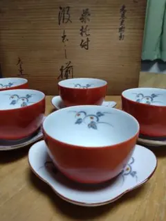 大吉窯 和モダン 15cm角皿 5枚セット 美濃焼 赤絵・染付 (年代