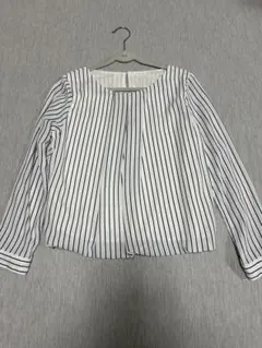 ナチュラルビューティーベーシック ストライプ 長袖ブラウス バックボタン付き
