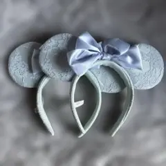 Disney　カチューシャ　ミニー　レース　ブルー　水色　リボン　耳　かわいい