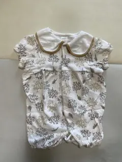 ホワイト 花と鳥プリントロンパース