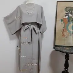 お値下げ……リメイク着物ロングワンピースボレロ付き正絹Ｌ