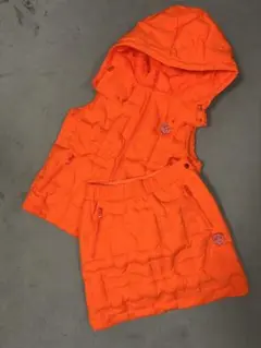 （超美品）パーリーゲイツ、蛍光オレンジシリーズ、ダウン素材、セットアップ