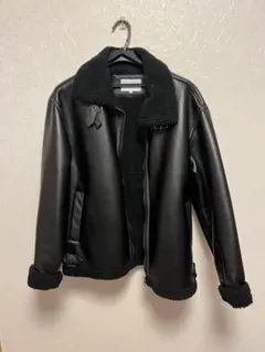 ブラックシェルパ襟レザーコート