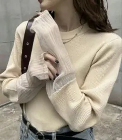 新品チャオパニックティピーシアーリブニットレディーストップス長袖ニットアイボリー