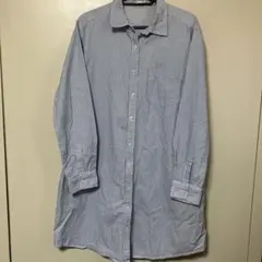 【GU 】ストライプ ロング丈 長袖シャツ ブルー XL