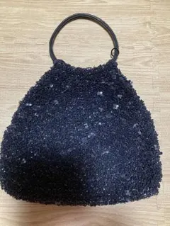 アンテプリマ　ワイヤーバッグ　黒　小花　裏地付　ビーズ　大　ポケット付　ブラック