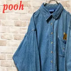 ☆長袖デニムシャツ☆pooh☆刺繍ワンポイント☆ブルー☆サイズ18☆人気☆