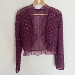 スパンコール　 シフォンカーディガン　ジャケット　結婚式　披露宴　ワインレッド系