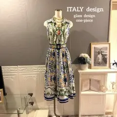 【ITALY Design】グラス柄デザイン　ロングワンピースのサムネイル