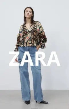 ZARA美品リボン付きプリント柄シャツ
