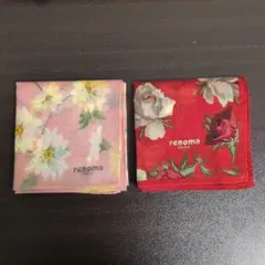 【まとめ売り】renoma　ハンカチ　花柄　赤　ピンク
