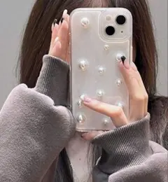 【開封済・未使用】iPhone用 パール調装飾付き ラメ入りクリアケース