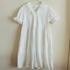【美品】H&Mワンピース白コットンフリルMサイズガーリーレイヤード