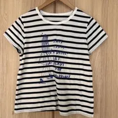 ストライプ 半袖Tシャツ メッセージプリント