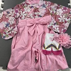 90サイズ　ベビーロンパース　袴　女の子　ピンク　ヘアバンド　ソックス付き