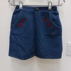 バラ刺繍デニムスカート　160