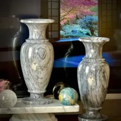 山水画彫刻 石製花瓶 花器 秋山群雀 定盛 - メルカリ