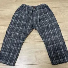 キッズ 100cm 冬用パンツ　グレー系チェックパンツ　暖かい　長ズボン