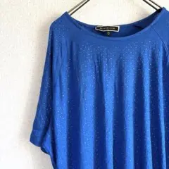 メラニーライン カットソー クルーネック 半袖 総柄 XL 青 デイリー