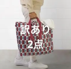 未使用 IKEA ヨールスニグ キャリーバッグ レッド ブルー/模様入り 訳ありのサムネイル