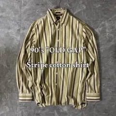 90s OLD【GAP】ストライプコットンシャツ M ブラウン×ベージュ