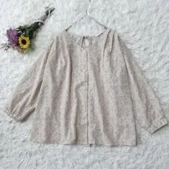 美品＊エヘカソポ　小花柄　七分袖シャツ　ブラウス　Ⅴネック　リボン　パフスリーブ