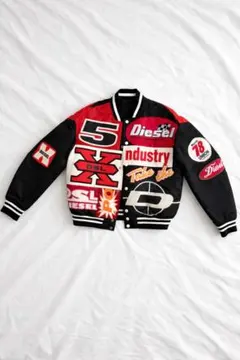 DIESEL ロゴ刺繍 スタジャン ブラック/レッド