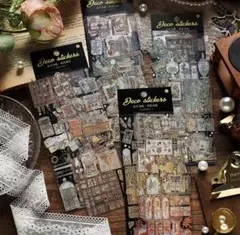 【コラージュ素材】ヴィンテージ 箔押しPETシール 4袋セット（12枚）✨