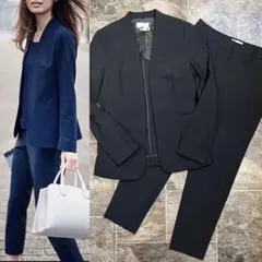 【極美品】PLST ノーカラージャケットパンツスーツ 上下セットアップS/XS黒