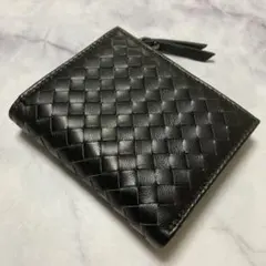 【新品未使用】羊革二つ折り財布　イントレチャート　小型財布　おしゃれ　黒　高見えのサムネイル
