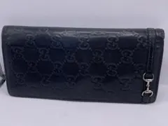 GUCCI グッチ 長財布 黒 ブラック グッチ シマレザー