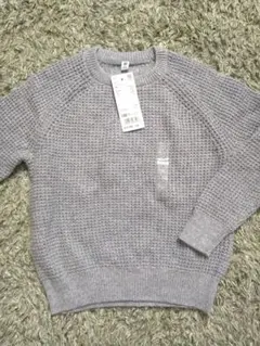 UNIQLO キッズ ワッフル クルーネックセーター 120 グレー