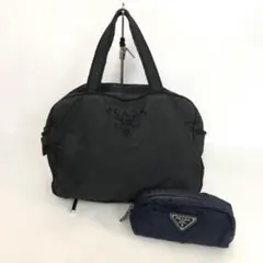 プラダ ビーズロゴ テスートナイロン ハンドバッグ ミニポーチ 黒