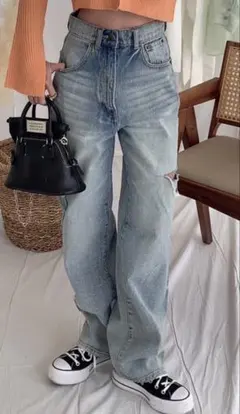 ダメージ加工 ワイドデニムパンツのサムネイル