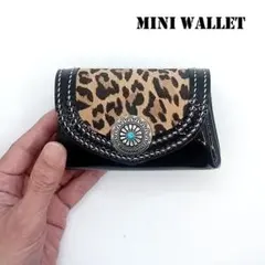 本革レザーミニウォレット財布ハラコヒョウ柄レオパードハンドメイドレザークラフト