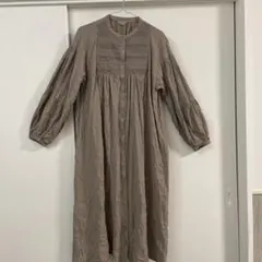 SamansaMos2刺繍入りベージュ シャツワンピース 長袖