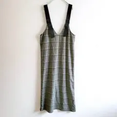 ルティーク　ジャンパースカート　肩紐調整　Vネック　ダークグレー　チェック柄　M