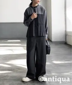 antiqua アンティカ　グレー ブラック　オールインワン　サロペット