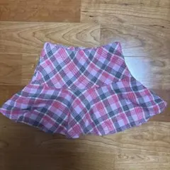 メゾピアノ　ピンク系チェック フレアスカート110cm