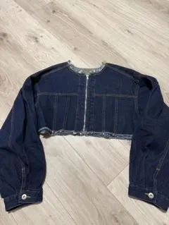 【GRL】フレア袖 クロップドデニムジャケット 濃紺 Fサイズ フリンジ