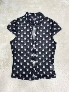 ドット柄 シースルー 半袖トップス