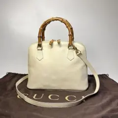 極美品GUCCI オールドグッチバンブー2way ショルダーバッグオフホワイト