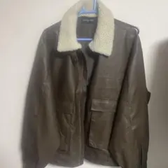 ボア襟ブラウンレザージャケット