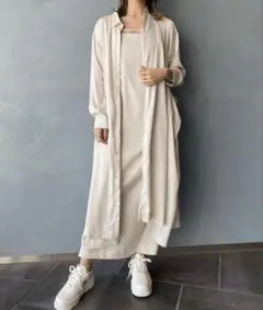 emmi atelier マルチロングワイドシャツ　サテンワンピース　セット