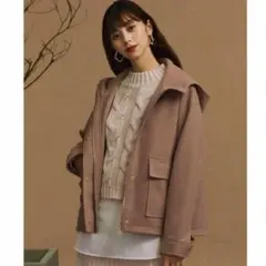 ショートコート ベージュ Mサイズ ノーカラーコート ショートコート