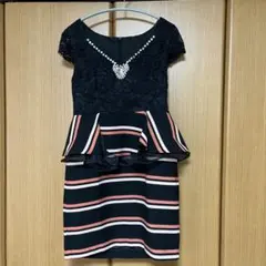 レースペプラムドレス 黒ストライプ