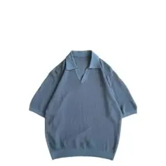 美品】USED 00s アクリルニット 半袖 ケーブル ポロシャツ ネイビー 
